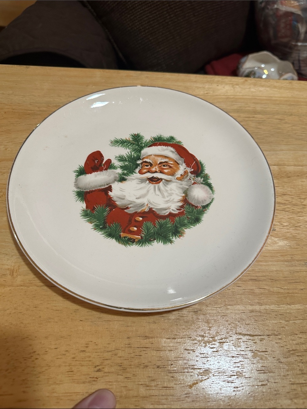 Festive Santa Ceramic Dinner Plate - Red & Green Holiday Design